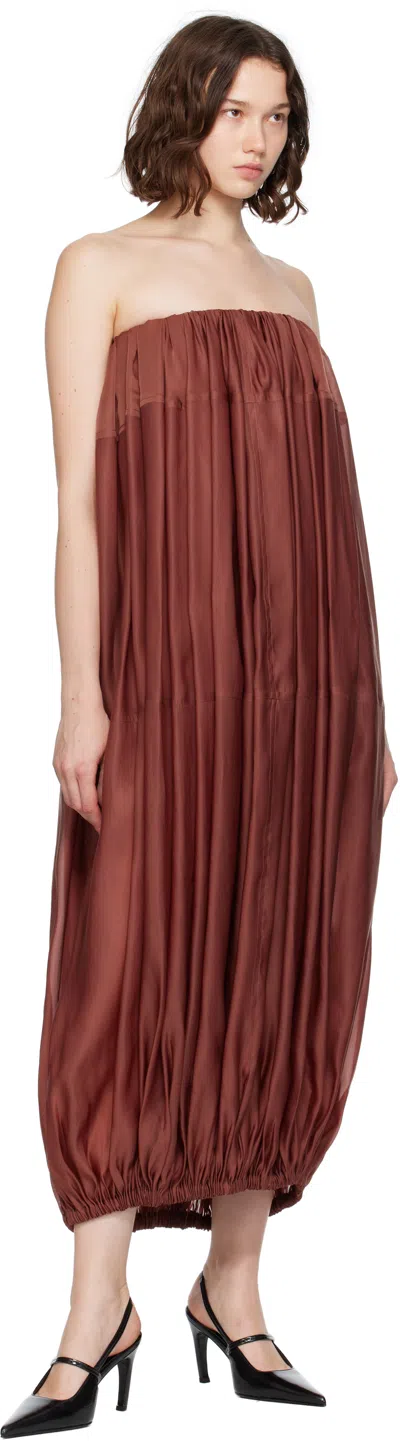 Ferragamo Burgundy Voluminous Bustier Maxi Dress In Brown