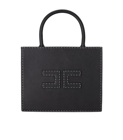 Elisabetta Franchi Borsa Tote Nera Piccola Con Impunture A Contrasto