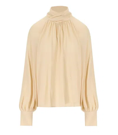 Federica Tosi Butter-colored Silk Blend Blouse With Puffed Sleeves In Brown