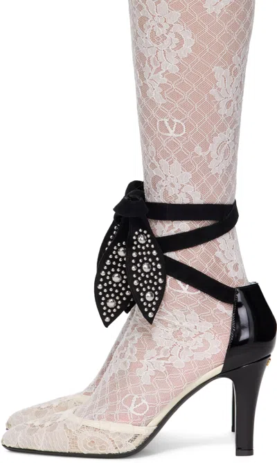 Valentino Garavani Leather Foliefoliage Dorsay Pumps 85 In Black