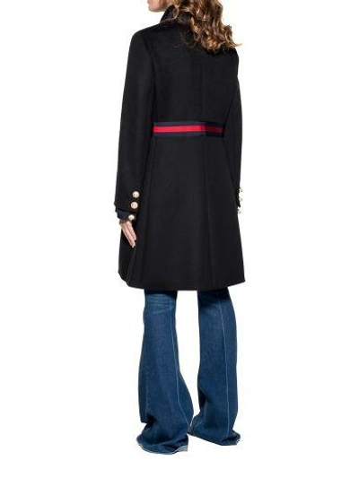 Shop Gucci Black Wool Coat With Bow