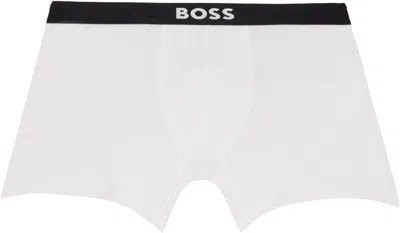 Hugo Boss Three-pack White & Black Logo-waistband Boxer Briefs In Multi
