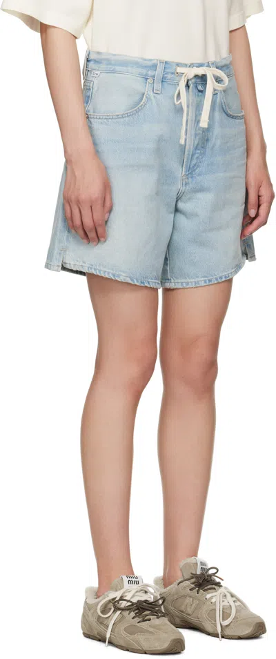 Citizens Of Humanity Blue Brynn Drawstring Denim Shorts