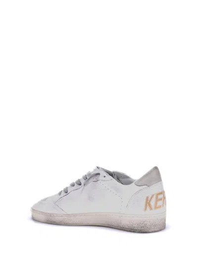 Golden Goose Ball Star Sneakers In Vintage Effect Leather With Blue Leather Star Shoes In White