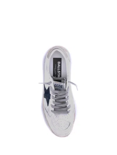 Golden Goose Ball Star Sneakers In Vintage Effect Leather With Blue Leather Star Shoes In White