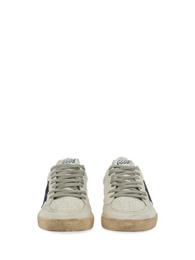 Golden Goose Ball Star Sneakers In Vintage Effect Leather With Blue Leather Star Shoes In White