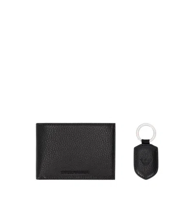 Emporio Armani Black Leather Wallet+keychain Set