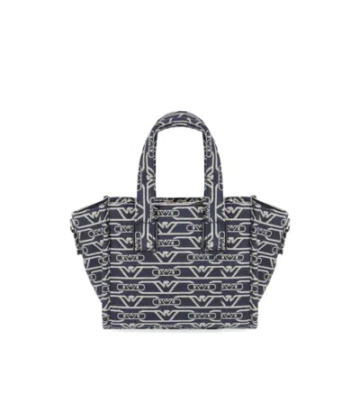 Emporio Armani Small Shopper Bag In Jacquard Canvas With All-over Monogram