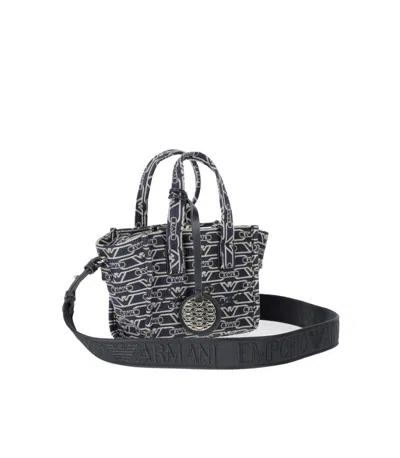 Emporio Armani Small Shopper Bag In Jacquard Canvas With All-over Monogram