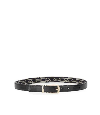 Emporio Armani Monogram Blue Ecru Reversible Belt In Black