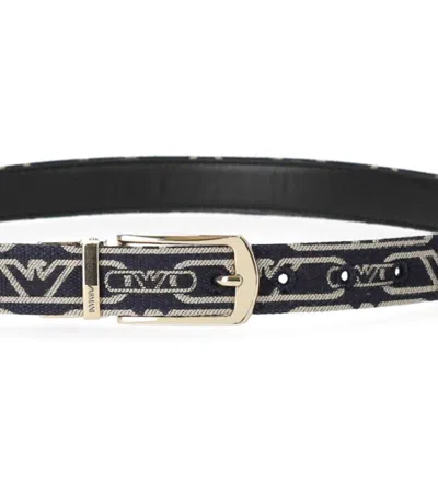 Emporio Armani Monogram Blue Ecru Reversible Belt In Black