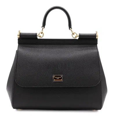 Dolce & Gabbana Black Leather Sicily Big Top Handle Bag