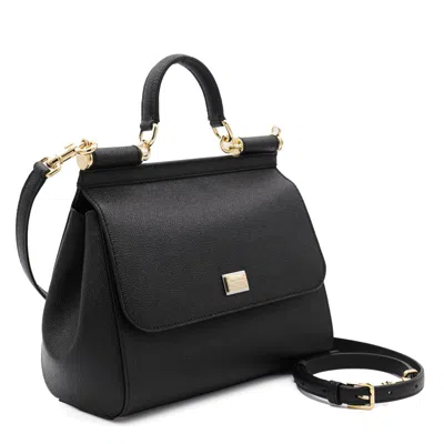 Dolce & Gabbana Black Leather Sicily Big Top Handle Bag