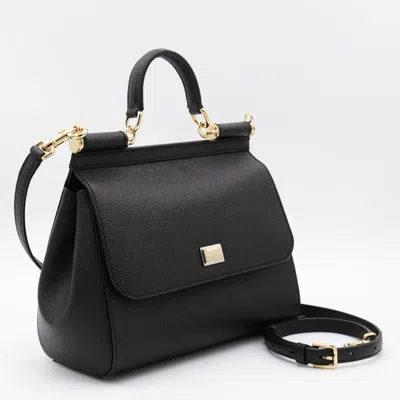 Dolce & Gabbana Black Leather Sicily Big Top Handle Bag