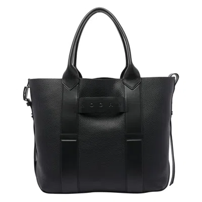 Hogan Medium Script Shopping Bag With Textured Leather Finish In Black