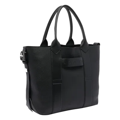 Hogan Medium Script Shopping Bag With Textured Leather Finish In Black