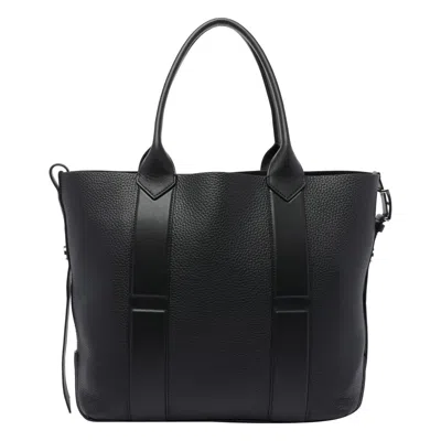 Hogan Medium Script Shopping Bag With Textured Leather Finish In Black