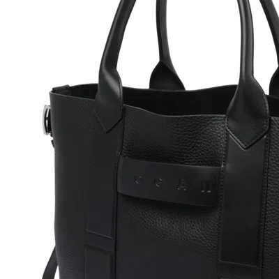 Hogan Medium Script Shopping Bag With Textured Leather Finish In Black