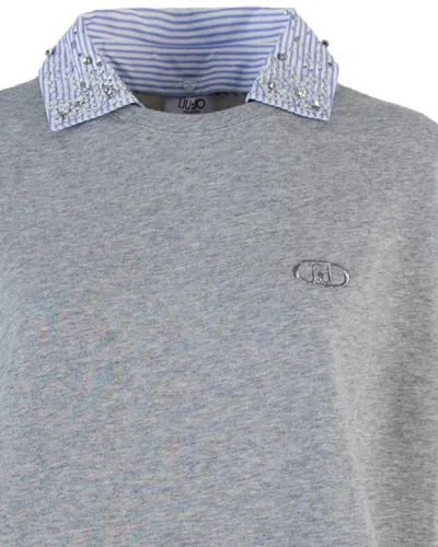Liu •jo Embellished-collar Sweatshirt In Blue