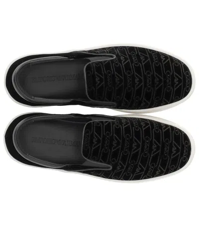 Emporio Armani Black Monogram Slip-on Sneaker