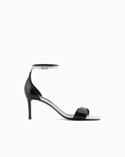 Giorgio Armani Two-tone Brushed Leather Heeled Sandals In Black