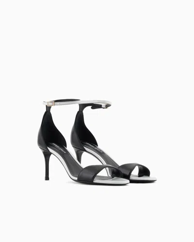 Giorgio Armani Two-tone Brushed Leather Heeled Sandals In Black