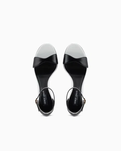 Giorgio Armani Two-tone Brushed Leather Heeled Sandals In Black