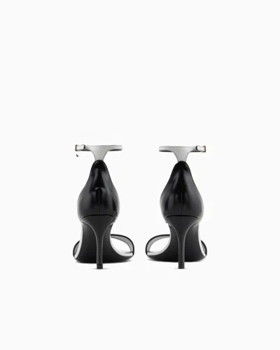 Giorgio Armani Two-tone Brushed Leather Heeled Sandals In Black