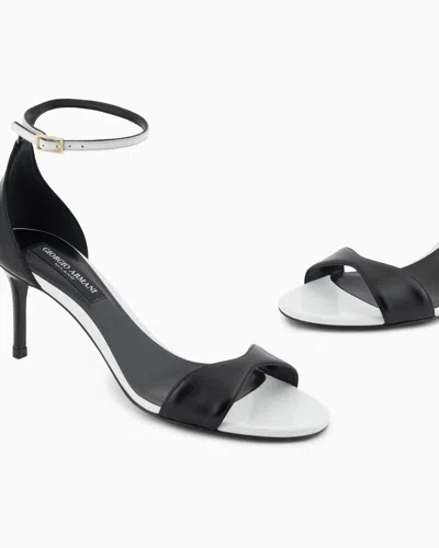 Giorgio Armani Two-tone Brushed Leather Heeled Sandals In Black
