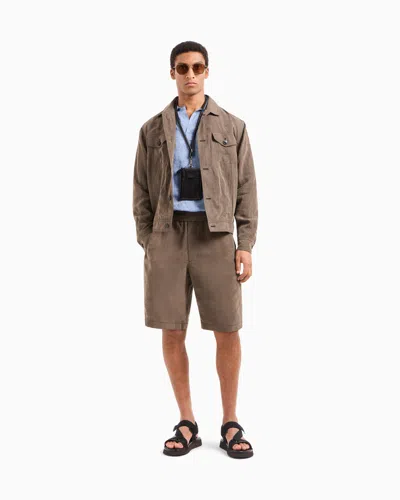 Giorgio Armani Washed Lyocell Canvas Bermuda Shorts In Brown