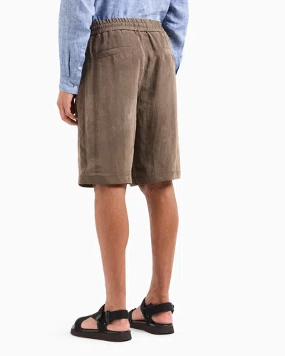 Giorgio Armani Washed Lyocell Canvas Bermuda Shorts In Brown