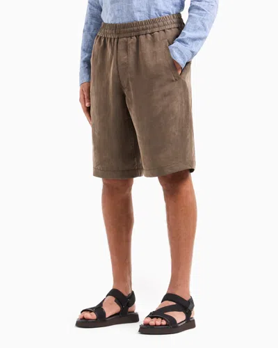 Giorgio Armani Washed Lyocell Canvas Bermuda Shorts In Brown
