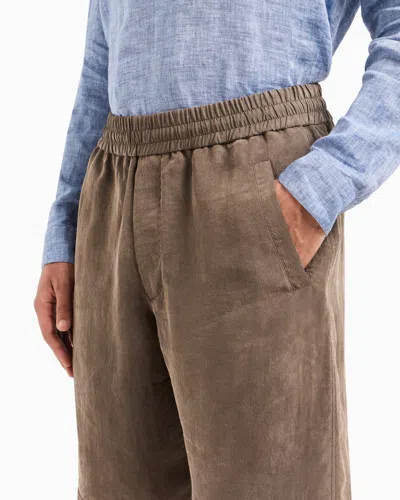 Giorgio Armani Washed Lyocell Canvas Bermuda Shorts In Brown