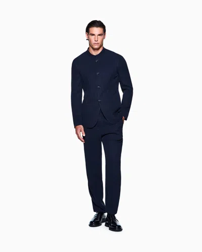 Giorgio Armani Cupro And Viscose Flat-front Trousers With A Micro Chevron Motif