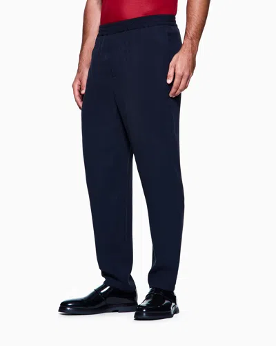Giorgio Armani Cupro And Viscose Flat-front Trousers With A Micro Chevron Motif