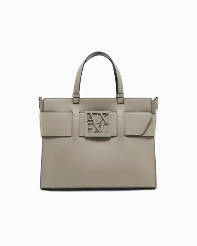 Armani Exchange Large Tote Bag With Double Handles And Shoulder Strap