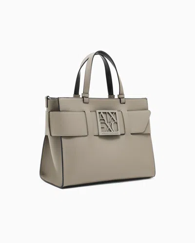 Armani Exchange Large Tote Bag With Double Handles And Shoulder Strap