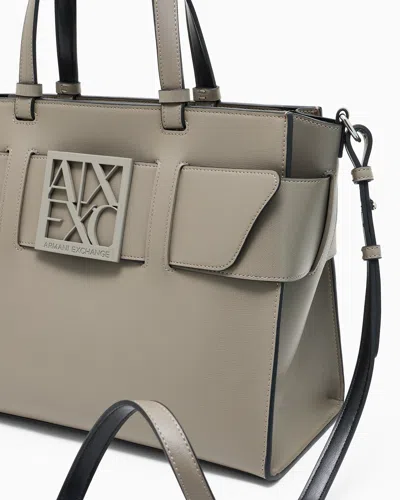 Armani Exchange Large Tote Bag With Double Handles And Shoulder Strap