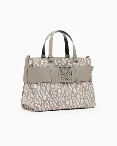 Armani Exchange Large Tote Bag With Double Handles And Shoulder Strap
