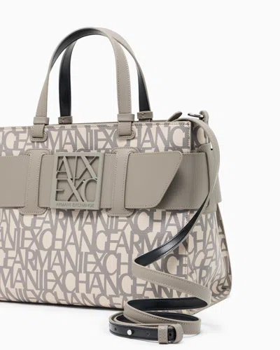 Armani Exchange Large Tote Bag With Double Handles And Shoulder Strap