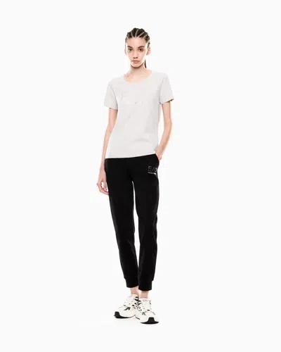 Ea7 Logo Series Stretch-cotton Crew-neck T-shirt With Rhinestones In White