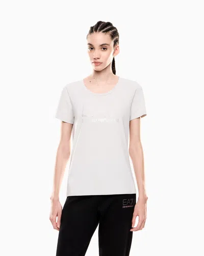 Ea7 Logo Series Stretch-cotton Crew-neck T-shirt With Rhinestones In White