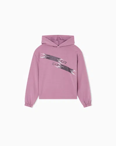 Ea7 Asv Logo Series Girl Recycled-fabric Hooded Sweatshirt In Pink