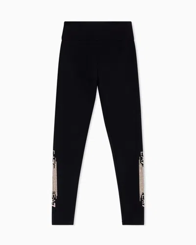 Ea7 Logo Series Stretch Cotton Blend Leggings In Black