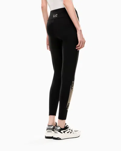 Ea7 Logo Series Stretch Cotton Blend Leggings In Black
