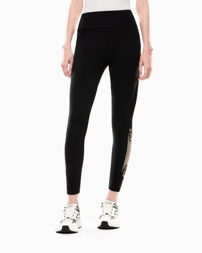 Ea7 Logo Series Stretch Cotton Blend Leggings In Black