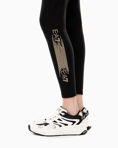 Ea7 Logo Series Stretch Cotton Blend Leggings In Black
