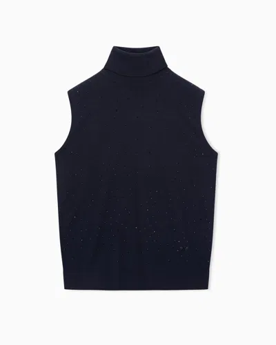 Emporio Armani Plain-knit Virgin Wool Rollneck Top With Micro Rhinestones In Black