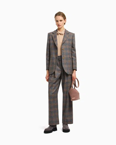 Emporio Armani Icon Virgin-wool Blend Single-breasted Blazer With Check Motif In Gray