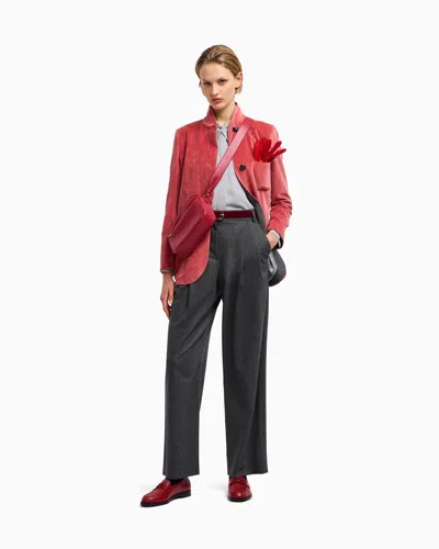 Emporio Armani Icon Wool Flannel Trousers With Pleats In Gray